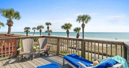 Gulf-front 3BR house in Panama City Beach, sleeps 8, family-friendly amenities.