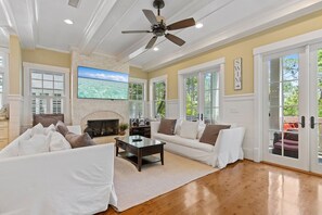 Télévision, cheminée, lecteur de DVD