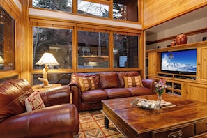 TV, fireplace, foosball