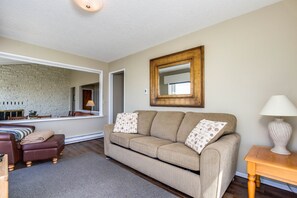 TV, fireplace, DVD player, books