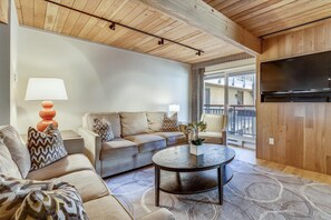 Een televisie, een open haard en een dvd-speler