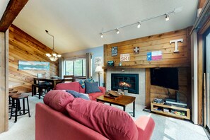 TV, fireplace, DVD player, table football