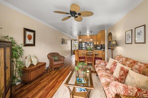 TV, DVD player, books, stereo