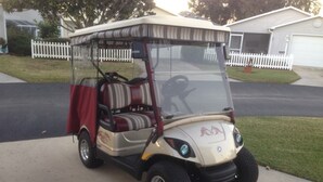 A golf cart parked on a residential driveway. - AMAZING LOCATION! Beautiful 2/2 Patio Villa w/GOLF CART & WiFi Close to Town (The Villages)