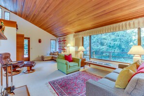 TV, fireplace, DVD player, books