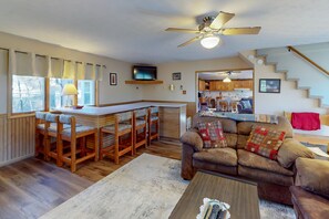 TV, fireplace, DVD player, table football