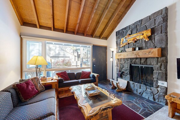 TV, fireplace, DVD player, books