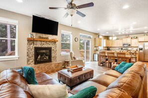 TV, fireplace, video game console