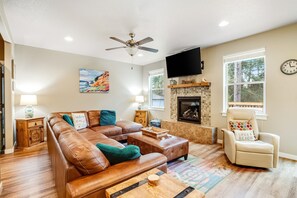 TV, fireplace, video game console