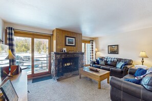 TV, fireplace, DVD player, books