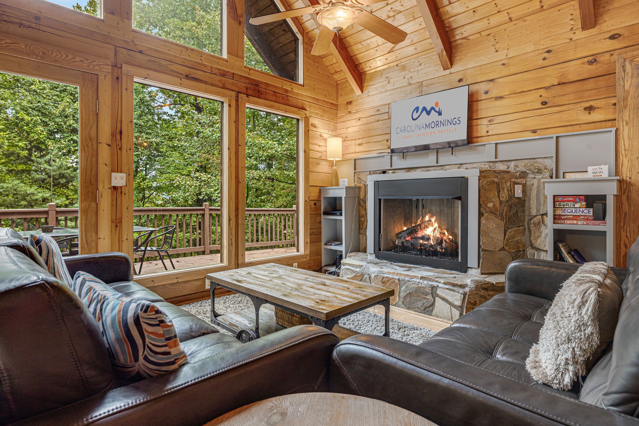 Main Level Living Area w/ Gas Fireplace & TV