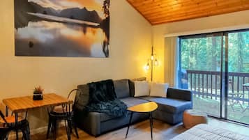 Televisión, chimenea, libros y estéreo