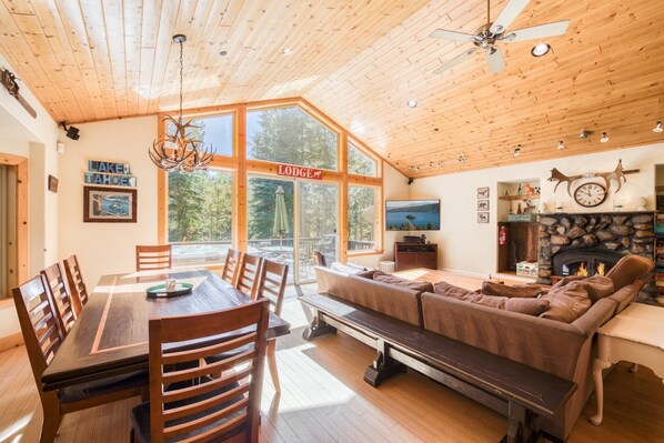 TV, fireplace, table football