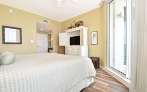 Silver Shells St. Croix 902 - Primary Bedroom with TV - Open-concept beachfront condo w/ beach service included at Silver Shells! 🌴❤ (Destin)