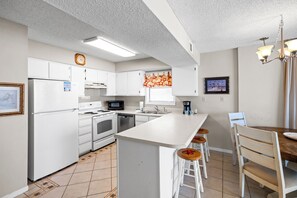 Fridge, microwave, dishwasher, coffee/tea maker