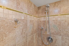 Shower, hair dryer, towels, soap - "Oceanfront Oasis with Captivating Views: Royal Mauian 317 - Make Memories ! (Kihei, Maui)