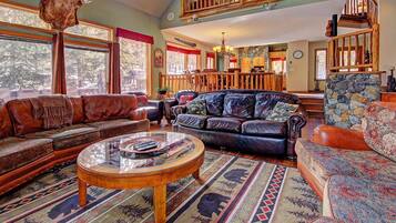 Fireplace, DVD player, table football