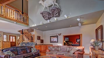 Fireplace, DVD player, table football