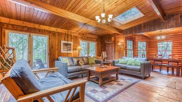 TV, fireplace, DVD player, books