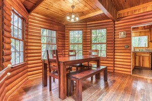 Dining - Rustic lodge with private hot tub, fireplace & riverfront views  - dog-friendly (Rhododendron)