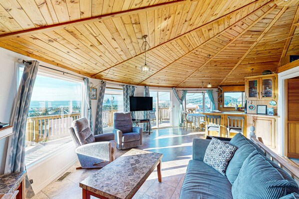 TV, DVD player, video library, stereo