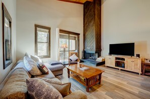 Televisión, chimenea y reproductor de DVD 