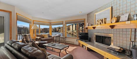 Télévision, cheminée, lecteur de DVD