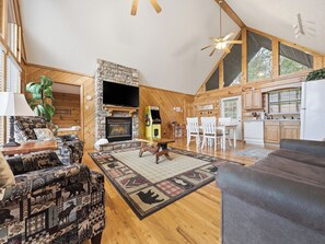 TV, fireplace, DVD player - Sun-Sational View: Your Bright and Beautiful Smoky Mountain Escape! (SEVIERVILLE)