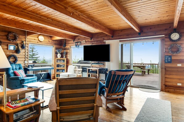 TV, DVD player, books, video library