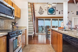 Fridge, microwave, dishwasher, coffee/tea maker