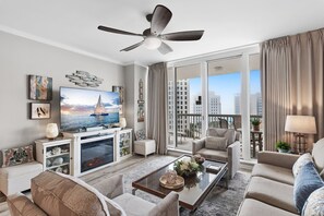 TV, DVD player - ⛱️Beach Front~Pool~Hot Tub~Spa~Gulf Views~Silver Shells~2BR St. Lucia 802 (Destin)