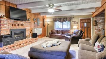 TV, fireplace, DVD player, video library