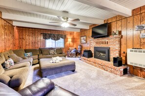 TV, fireplace, DVD player, video library