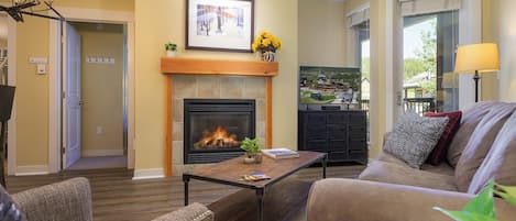 Smart TV, fireplace, DVD player