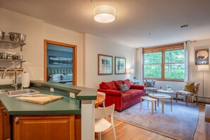 Smart TV, fireplace, DVD player, books