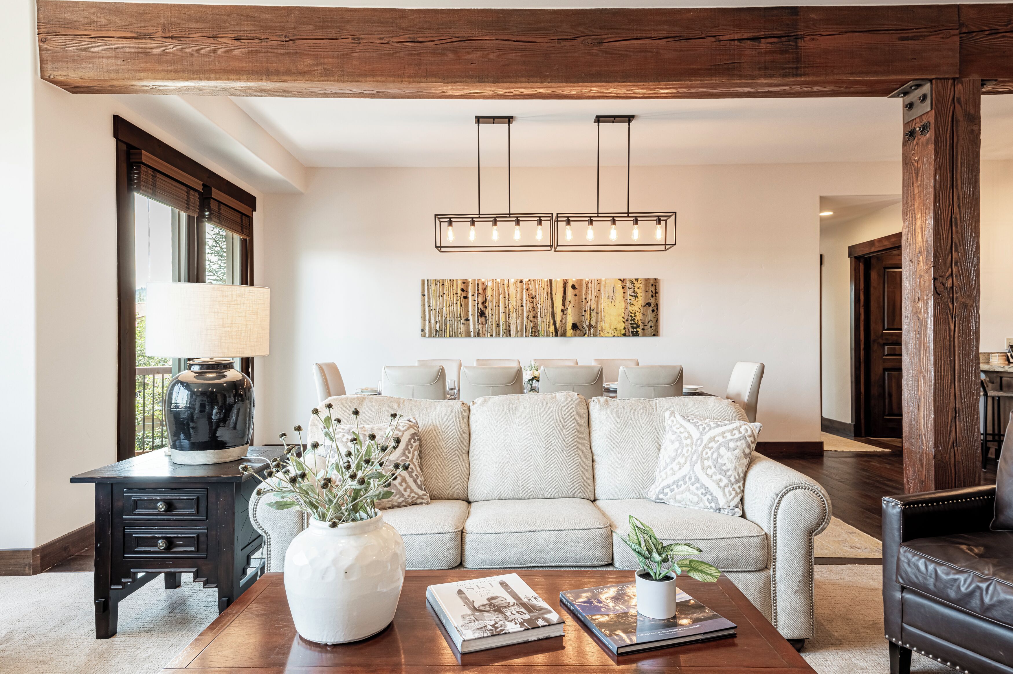 Flat-screen TV, fireplace