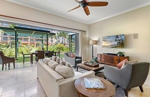 Televisión, reproductor de DVD, estéreo