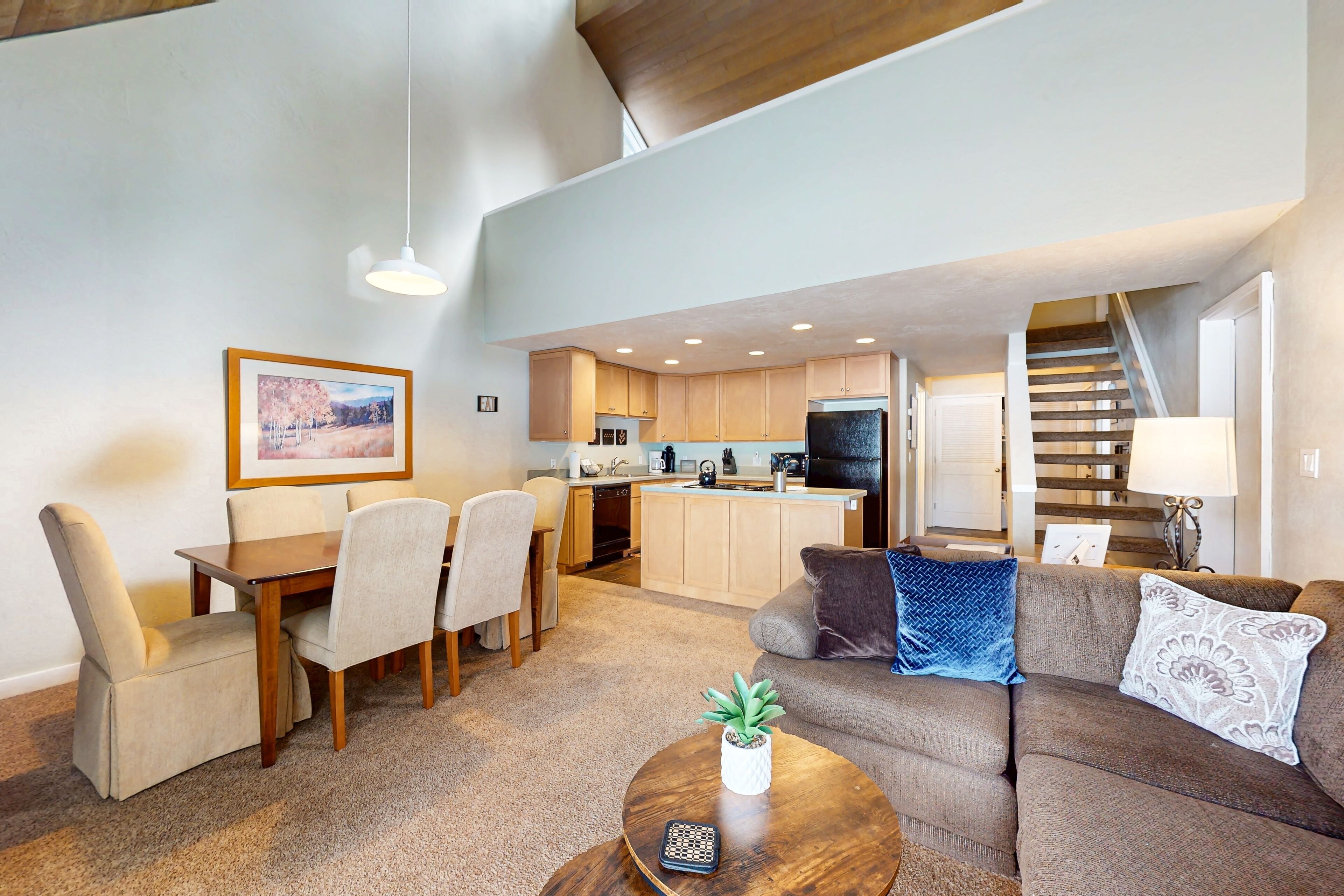 Flatscreentelevisie, een open haard, een dvd-speler en een stereo