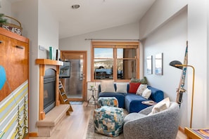 Smart TV, fireplace, video games, DVD player