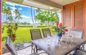 Outdoor dining - Ground Floor Mauna Lani Terrace Condo - Walk to Beach! (Kamuela)