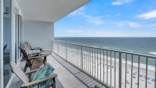 A balcony with a view of the beach and ocean. - Lighthouse 1413 by Liquid Life (Gulf Shores)