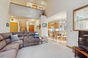 TV, fireplace, video games, DVD player