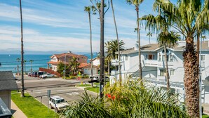 Un quartier résidentiel situé sur la côte, avec des palmiers, des maisons et une vue sur l’océan.