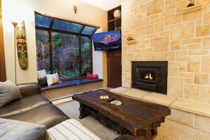 Smart TV, fireplace, DVD player, ping pong