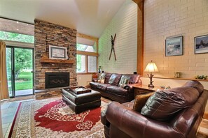 TV, fireplace, DVD player, music library