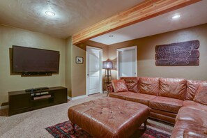 TV, fireplace, DVD player, foosball