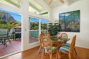 Outdoor dining - Haena Sunrise, Great Mountain & Waterfall Views,  2-Minute Walk to Beach (Haena)