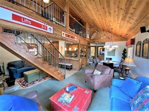 Een televisie, een open haard, een dvd-speler en een filmbibliotheek