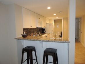 Fridge, microwave, dishwasher, coffee/tea maker