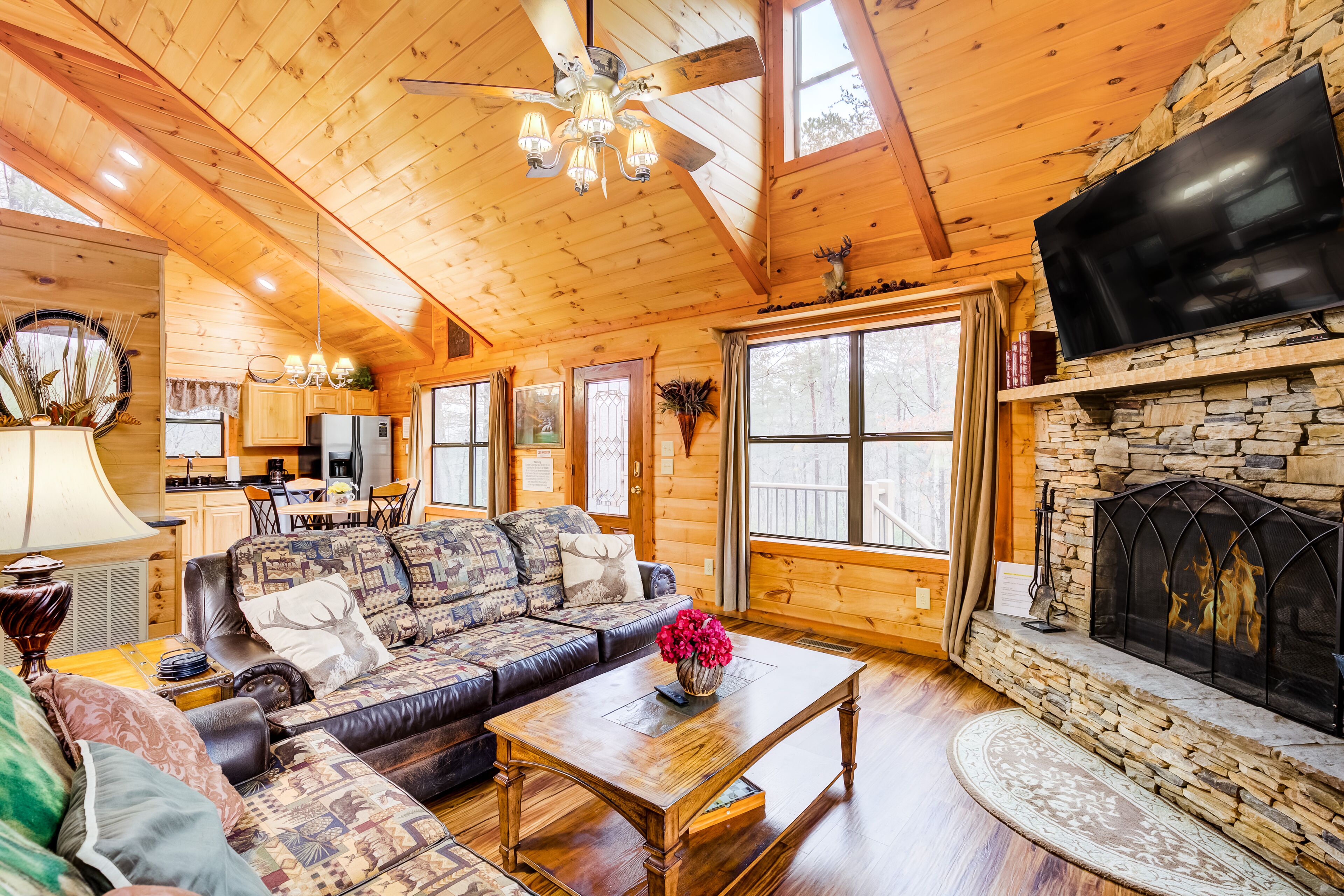 Een televisie, een open haard en een dvd-speler